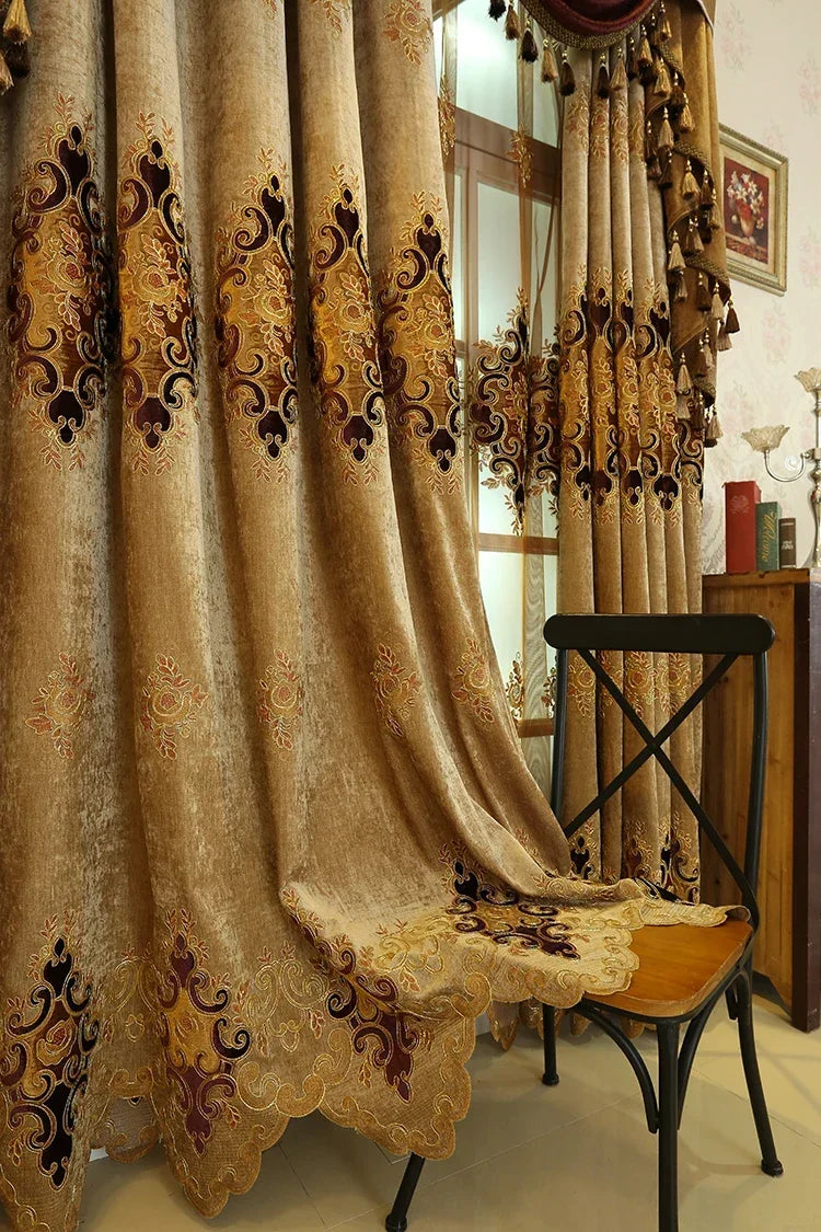 European Luxury Embroidered Curtains Living Room Curtains in USA