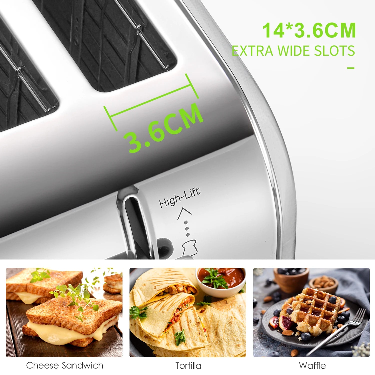 Toaster Slice, Extra Wide Slots, Stainless Steel High IN USA.