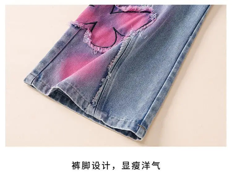 Girls High Waist Korea Style Long Jeans Teens Trousers in USA