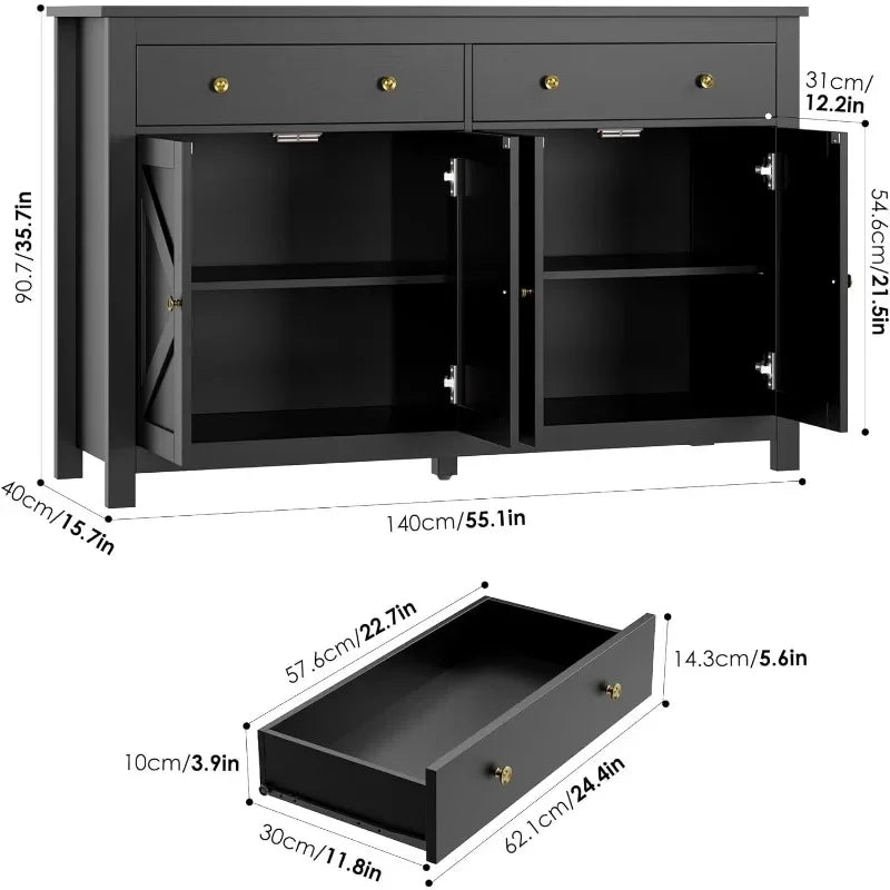 Black Sideboard Buffet Cabinet Storage, Large Buffet IN USA.