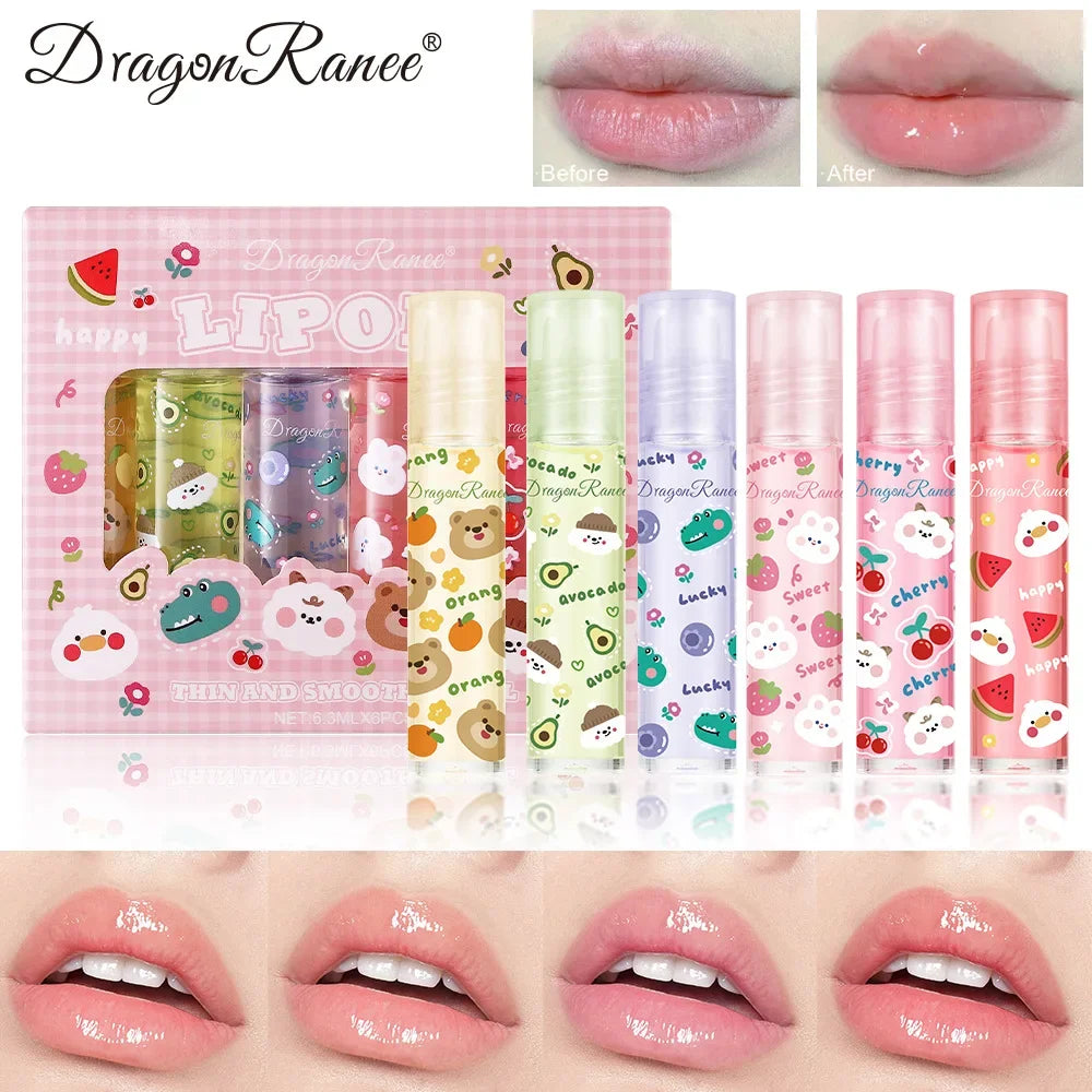 Cute Fruit Cartoon Lip Gloss Set Transparent Colourless Lip in USA