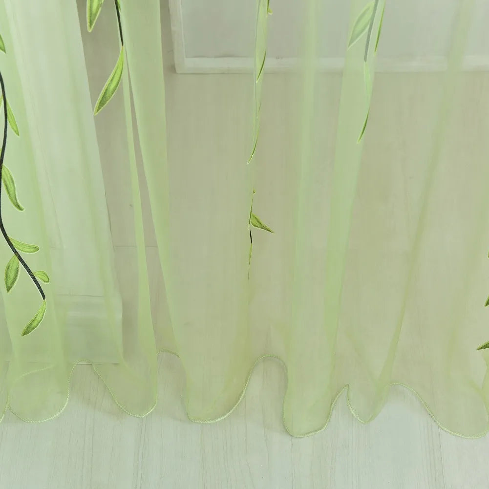 Green Purple Willow Sheer Curtains Window Yarn for Living Room Tulle C