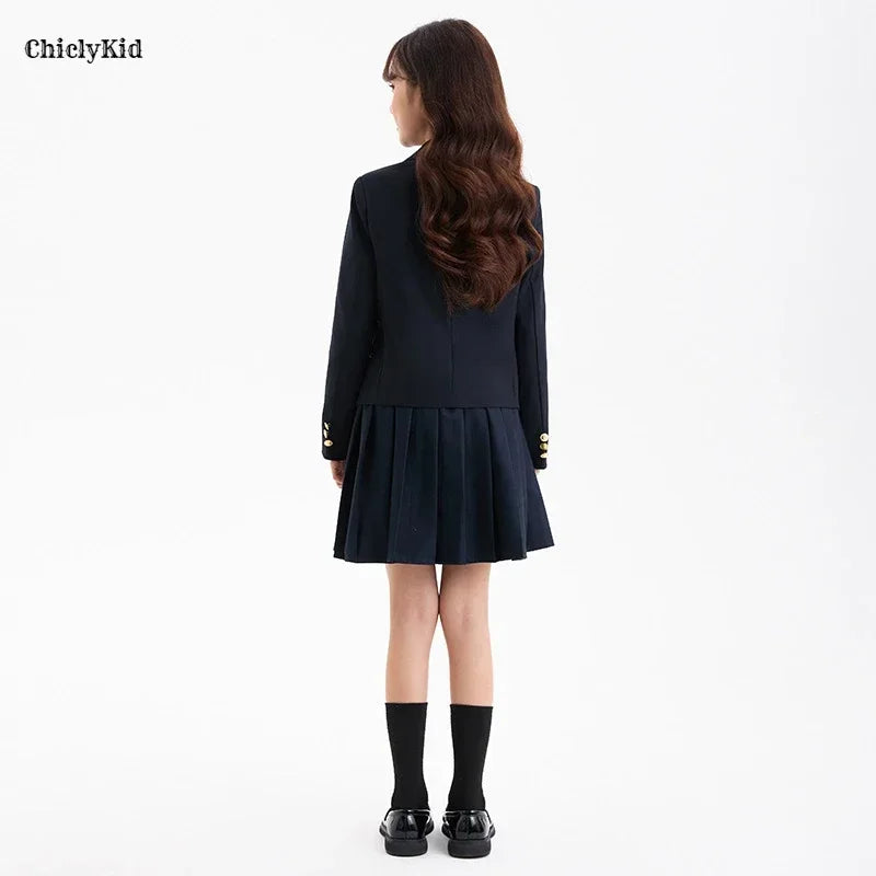 Children School Uniform Girls Jacket Pleated Skirt Suits Boys in USA