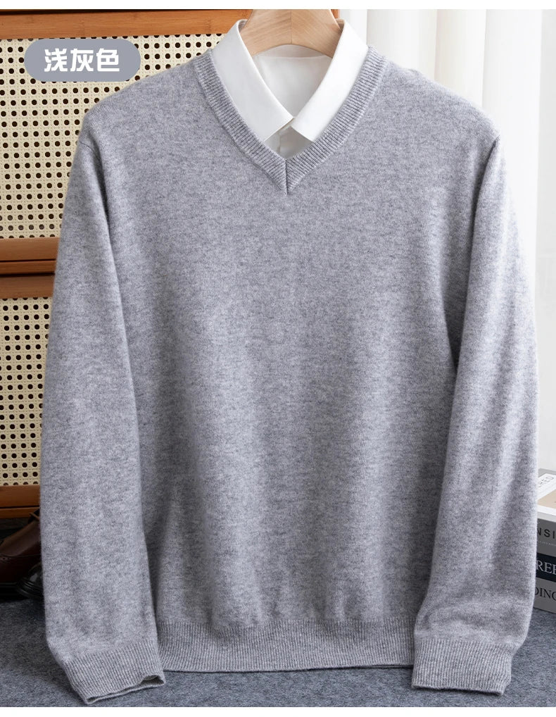 Men Merino Wool Sweater V-Neck Pullover Autumn Winter Cashmere in USA