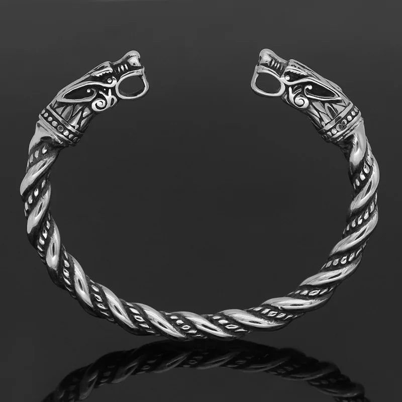 Norse Viking Wolf Head Bracelet Stainless Steel in USA