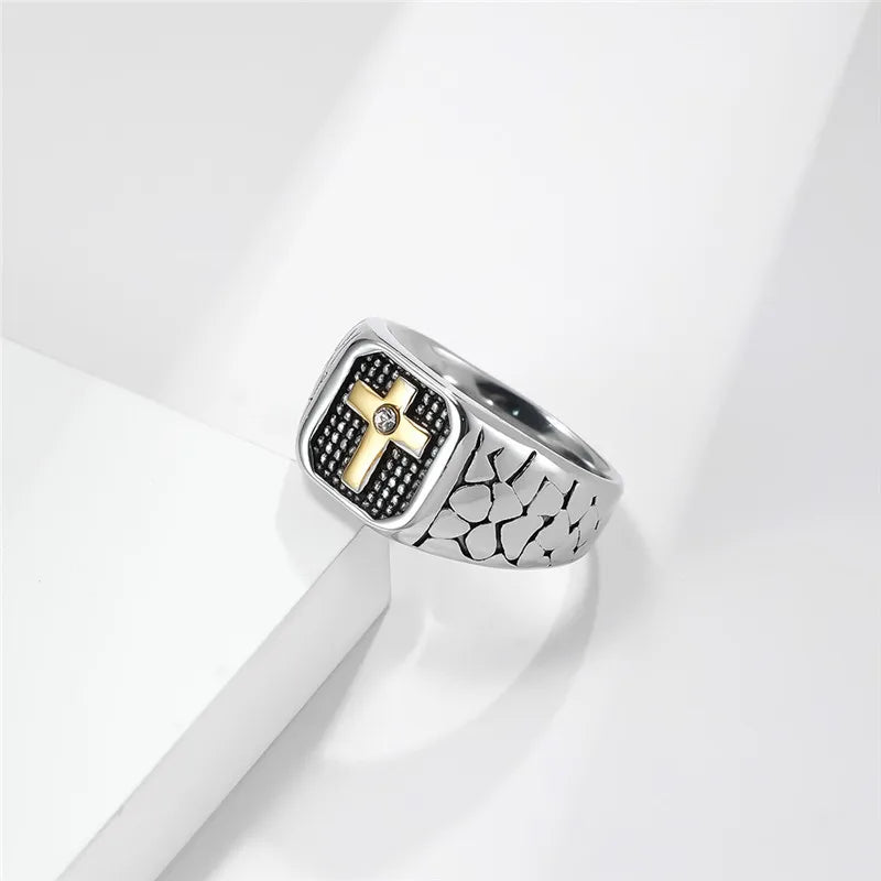 Cross Ring Men Titanium steel Crack Warrior Men's Jewelry in USA