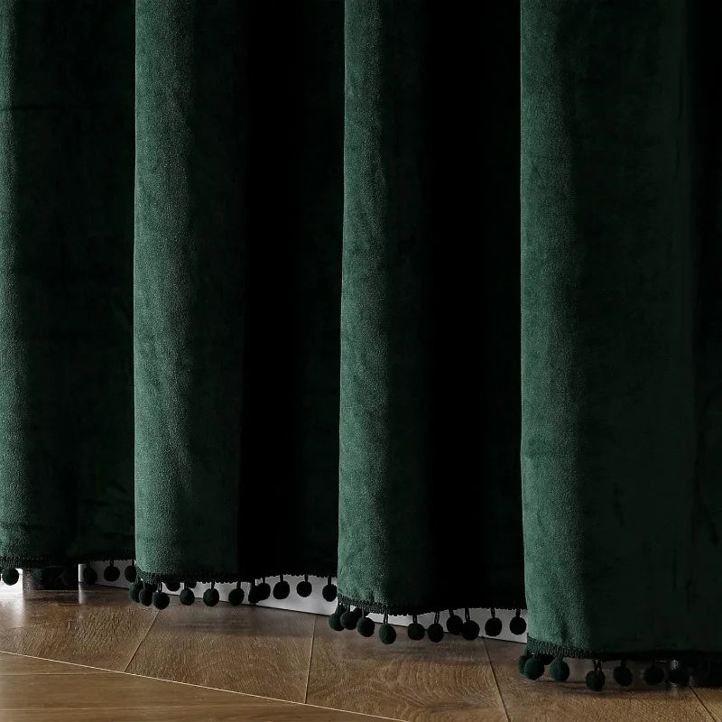 Pom Velvet Curtains for Bedroom, Blackout Curtains in USA