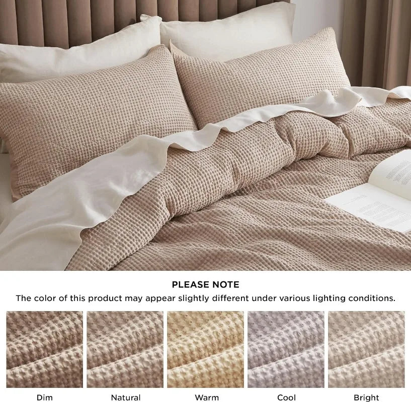 Cotton Waffle Weave Coconut White Duvet Cover Set