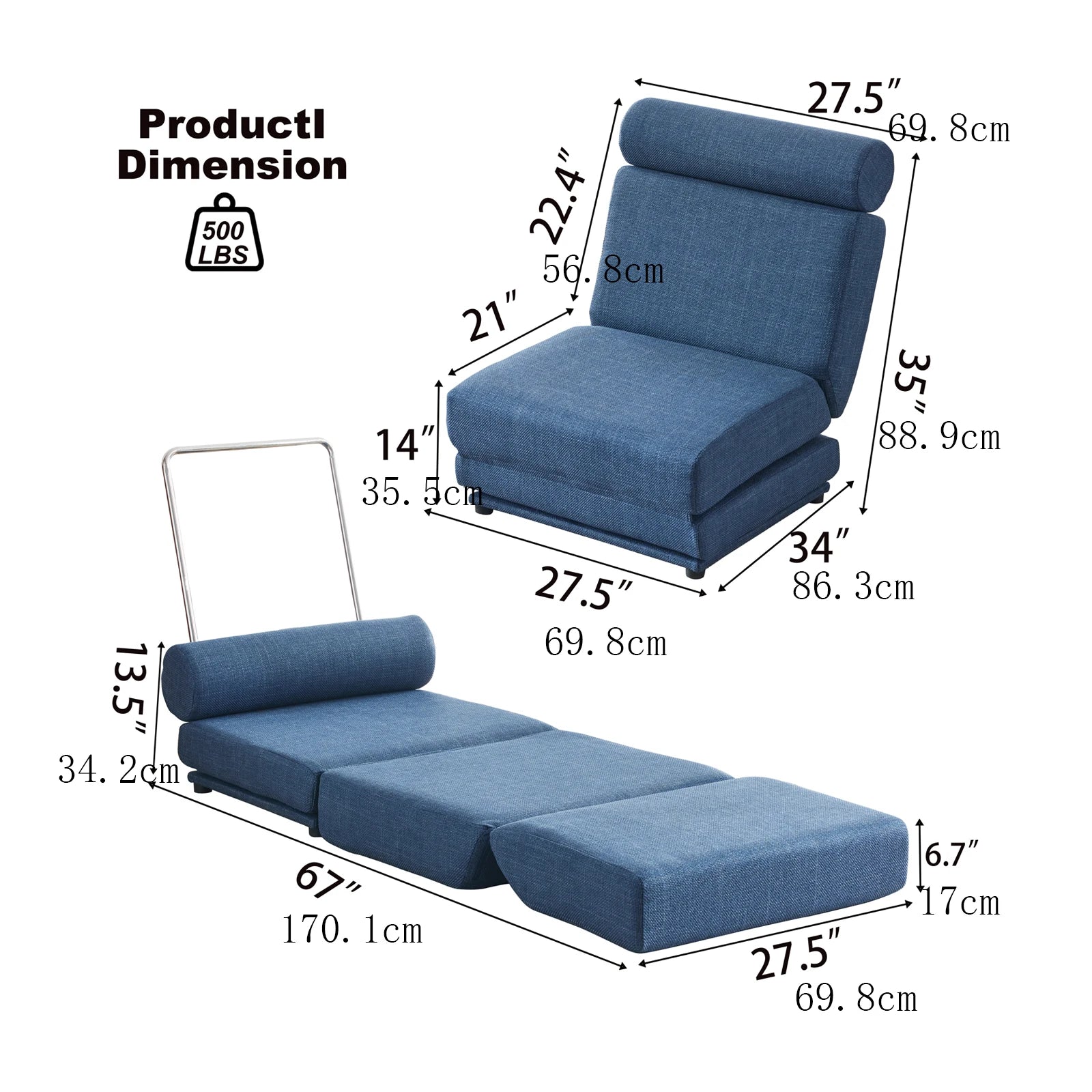 Single Sofa Chair Foldable Single Sofa Bed Pillow,Portable in USA.