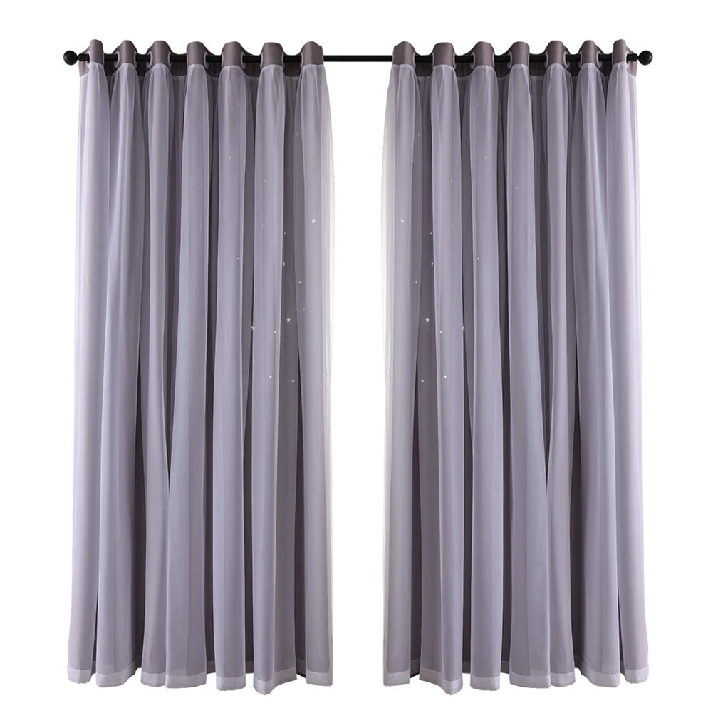 Double Blackout Star Curtains Threaded Bedroom Living Room in USA