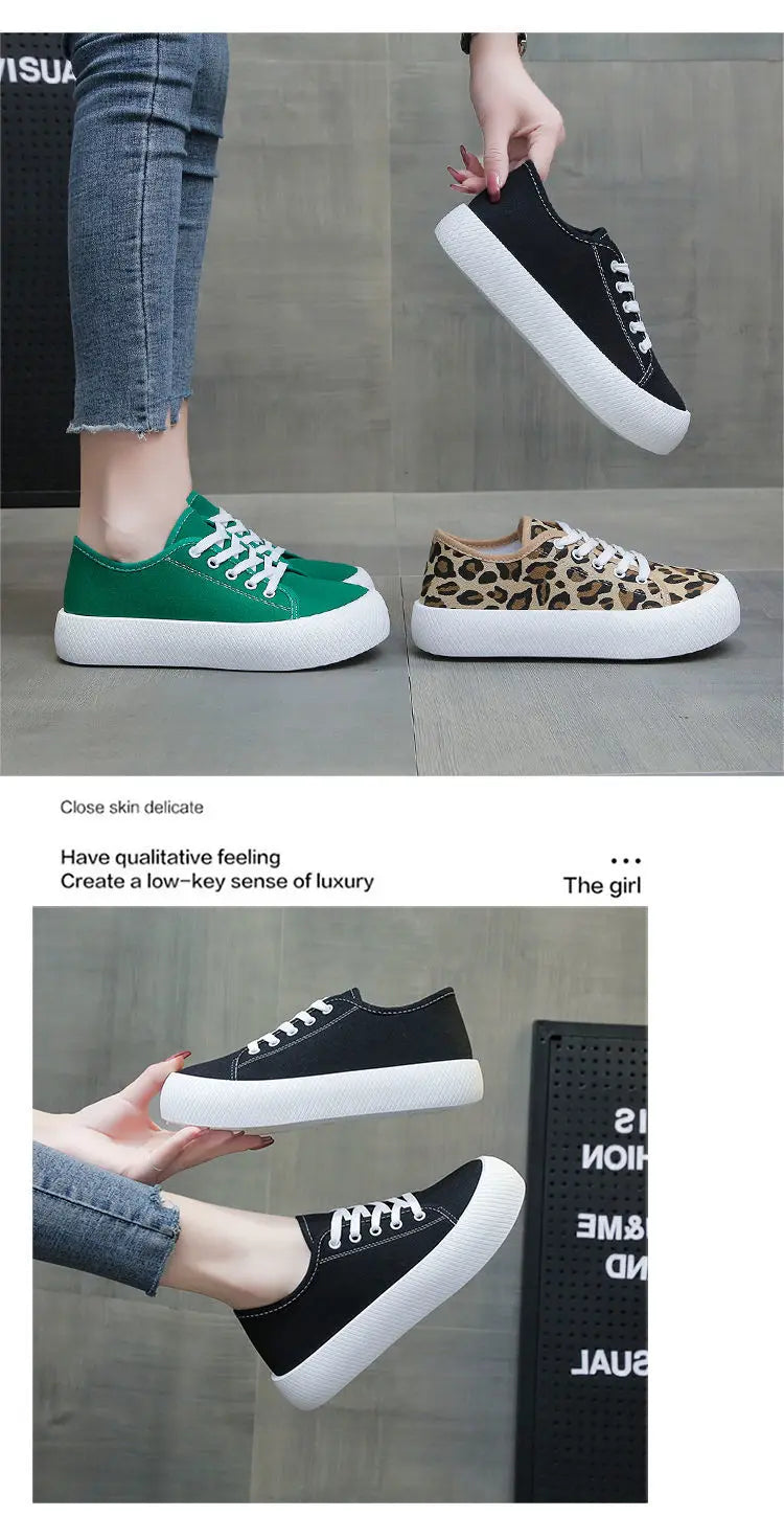 Stylish Leopard Print Sneakers Women Spring Chunky Canvas Shoes in USA