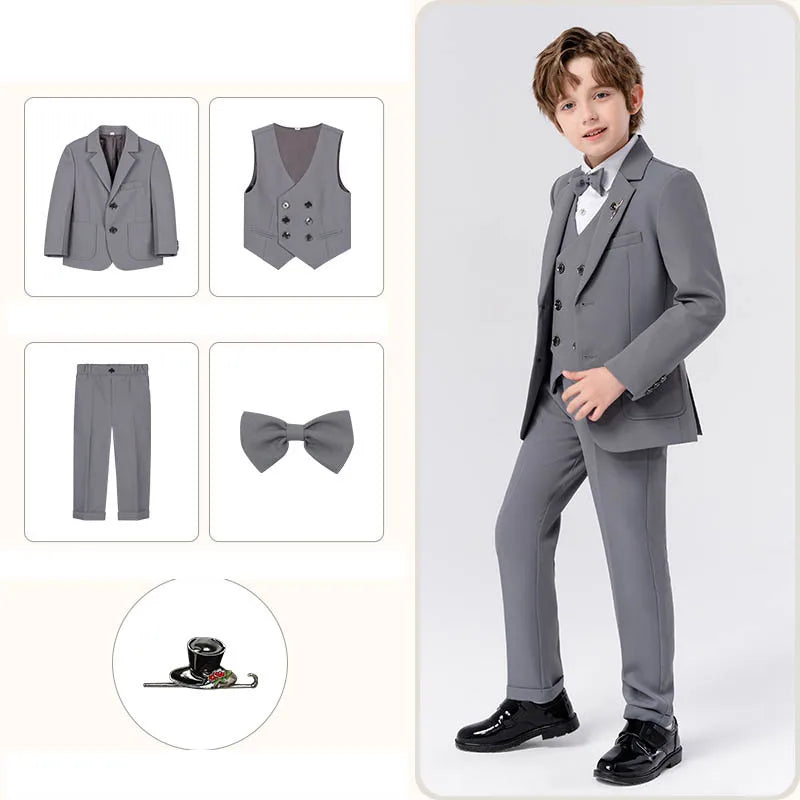 Gentleman Kids Beige Jacket Vest Pants Bowtie Brooch in USA