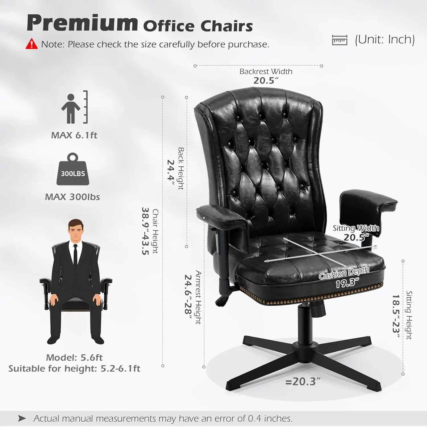 YAMASORO Ergonomic Executive Office Chair with Height-Adjustable in USA.