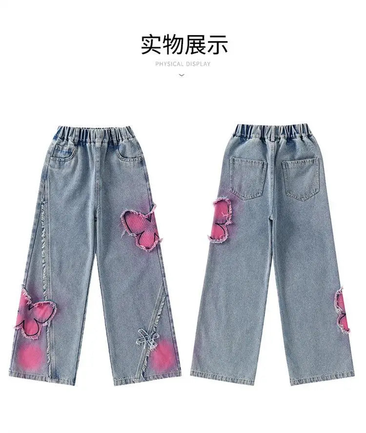 Girls High Waist Korea Style Long Jeans Teens Trousers in USA