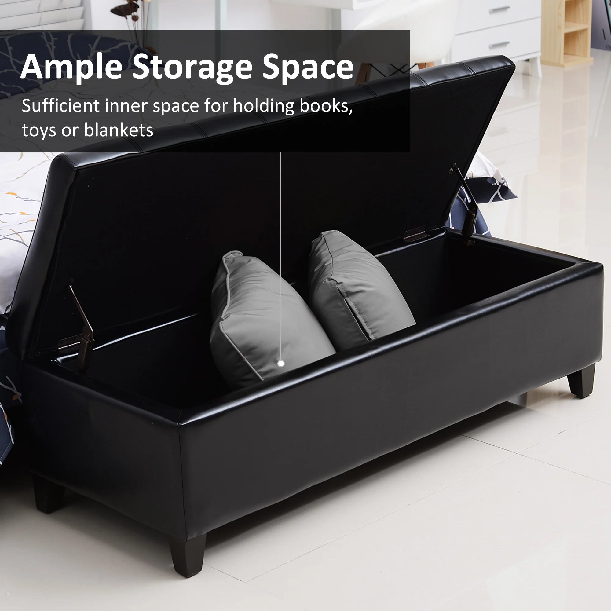 Tufted Top Storage Ottoman Bench PU Leather in USA.