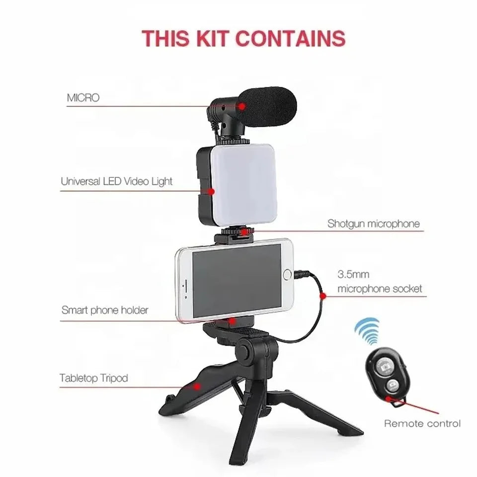 Smartphone Vlogging With Tripod Phone Holder Mini Microphone in USA.