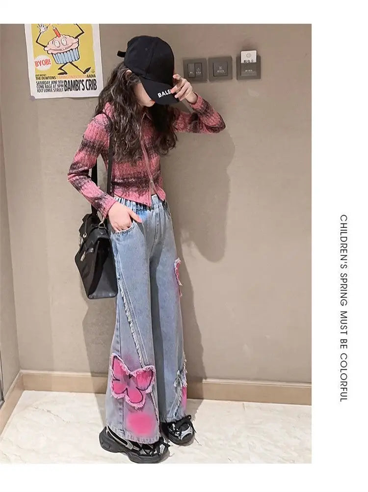 Girls High Waist Korea Style Long Jeans Teens Trousers in USA