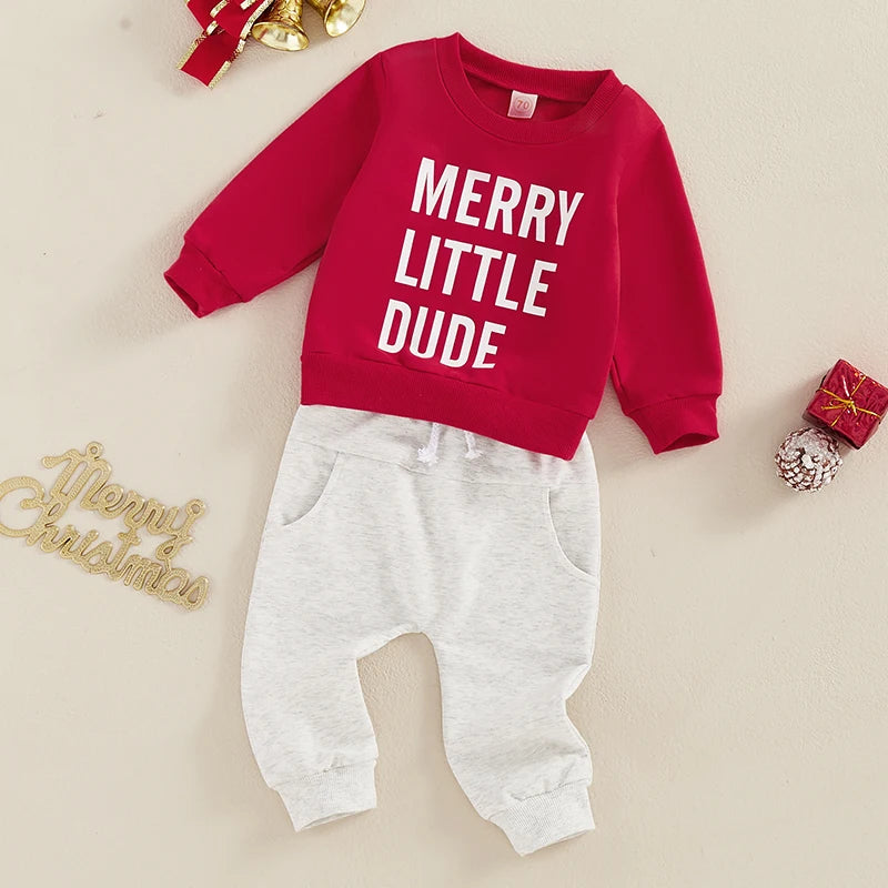 Kids Christmas Outfit Set Long Sleeve Letter Print Sweatshirt in USA