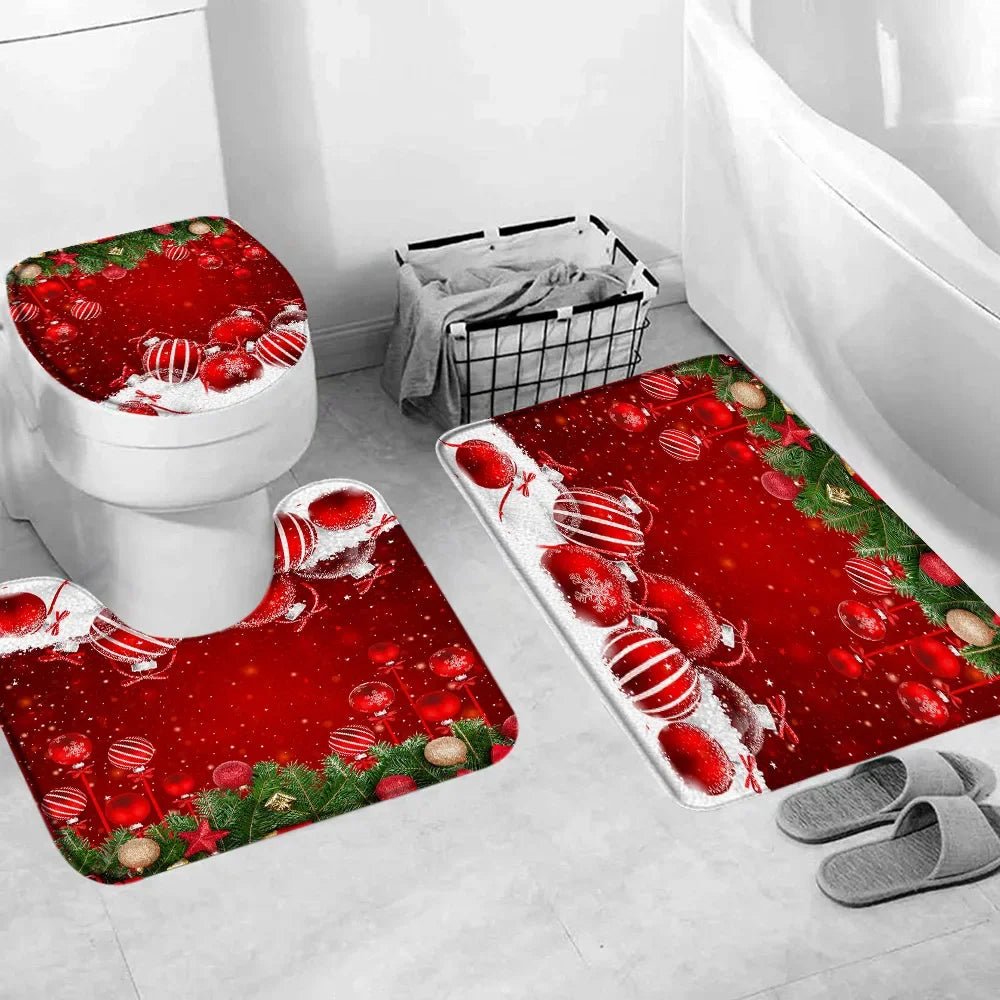 Christmas Bathroom Sets with Shower Curtain Rugs Red Truck in USA.