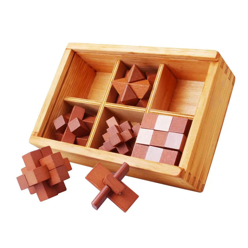 Wooden Puzzle Box Set Intelligent Unlock Toy Kong Ming in USA