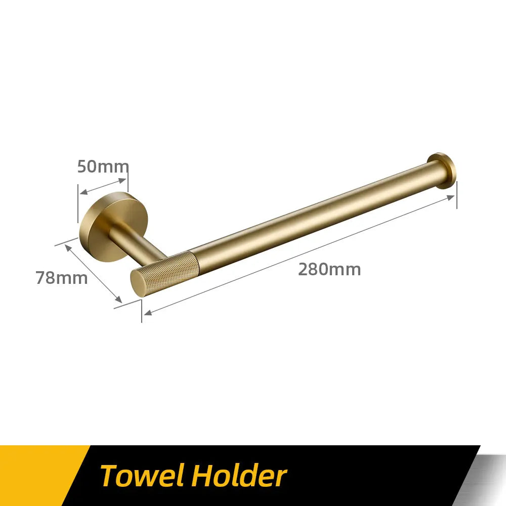 Bathroom Hardware Accessories Set Brushed Gold Knurled