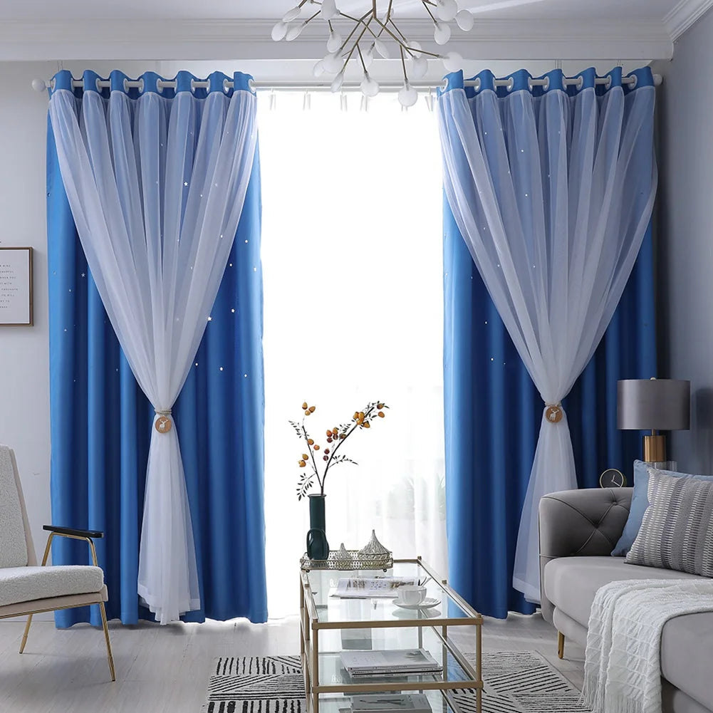 Double Blackout Star Curtains Threaded Bedroom Living Room in USA