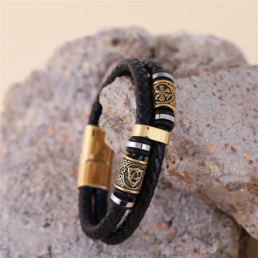 Punk Men Vikings Style Genuine Leather Bracelet Braided in USA