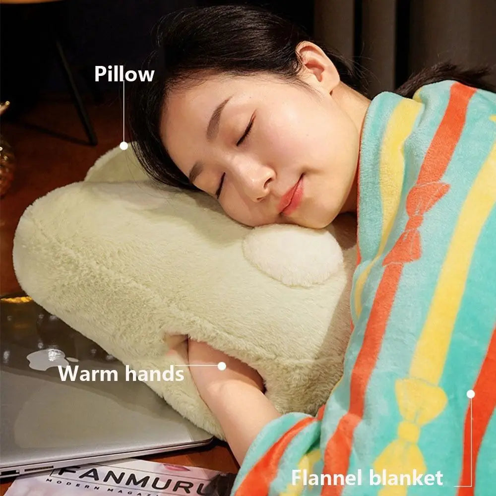 Cute with Blanket Warm Hand Throw Pillow Anime Rabbit in USA.