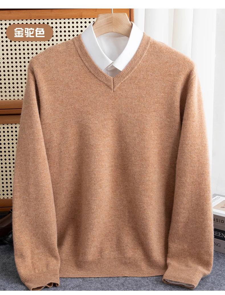 Men Merino Wool Sweater V-Neck Pullover Autumn Winter Cashmere in USA