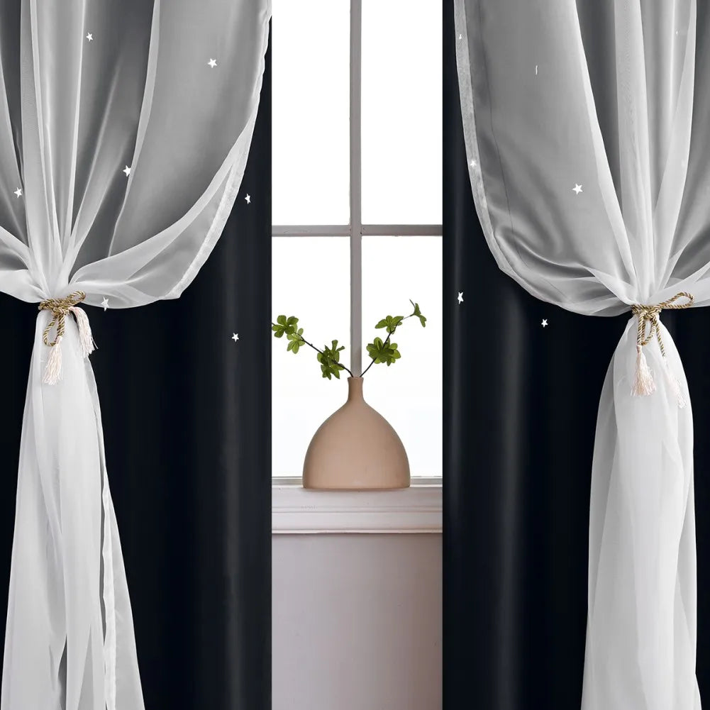 Double Blackout Star Curtains Threaded Bedroom Living Room in USA