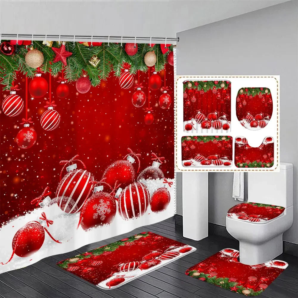 Christmas Bathroom Sets with Shower Curtain Rugs Red Truck in USA.