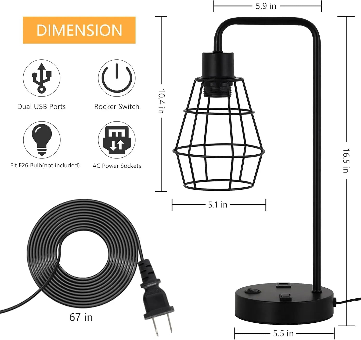 bedside table reading desk lamp with dual USB charging IN USA.