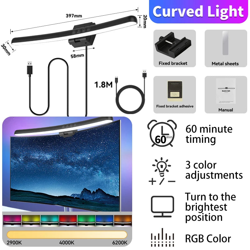 Curved Monitor Light Bar Rgb Computer Screen Lamp Dimmable in USA.