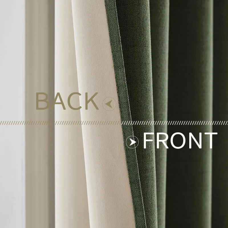 Blackout Linen Textured Curtains for Bedroom Solid Thermal Insulated G