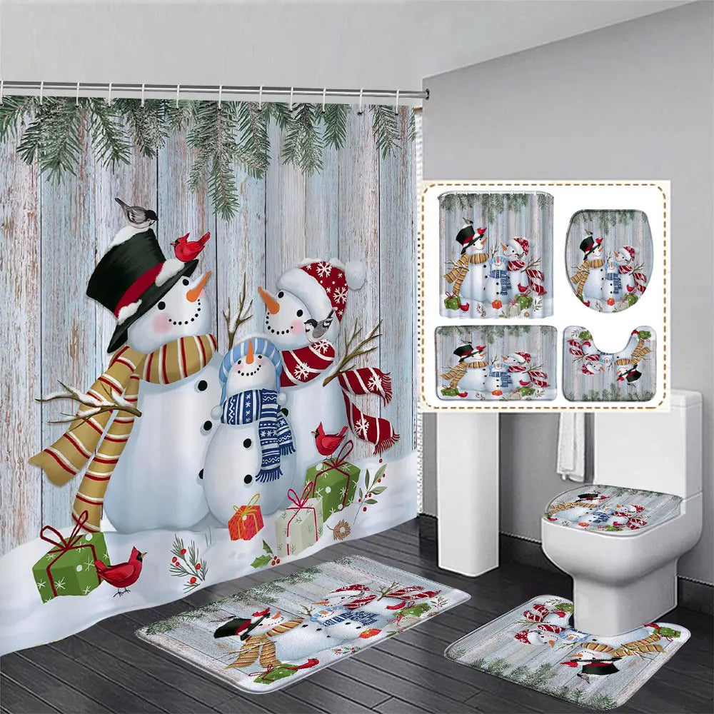 Christmas Bathroom Sets with Shower Curtain Rugs Red Truck in USA.