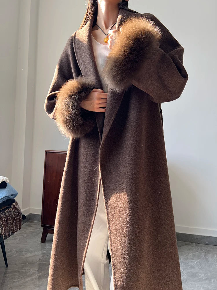 Lady Fox Fur High-Grade Cashmere Jackets Autumn Winter in USA.