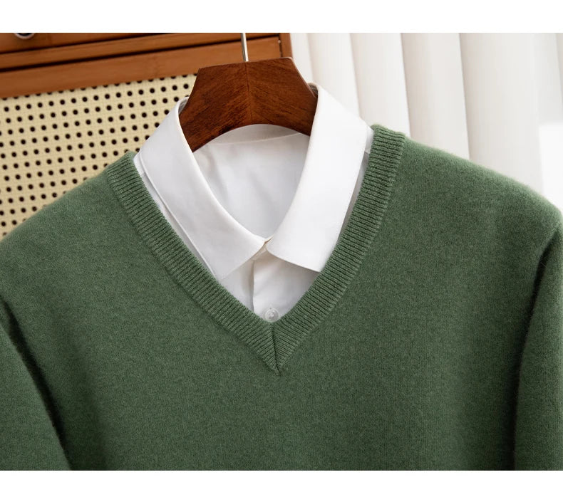 Men Merino Wool Sweater V-Neck Pullover Autumn Winter Cashmere in USA