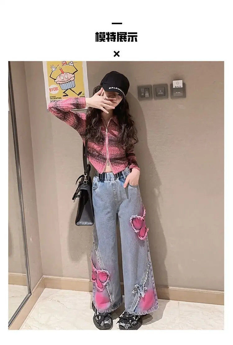 Girls High Waist Korea Style Long Jeans Teens Trousers in USA