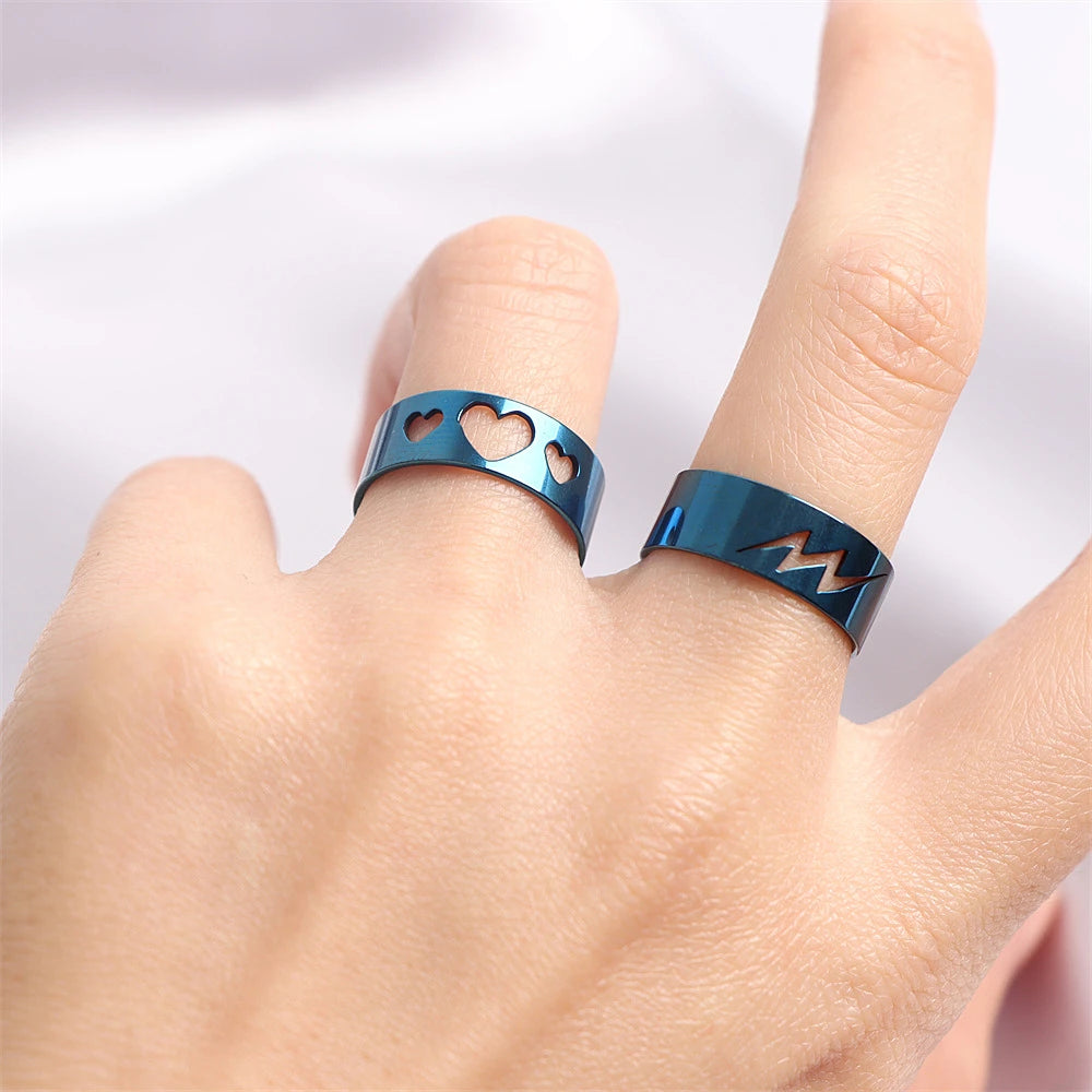 Stripe Hollow Colorful Sticker Stainless Steel Ring in USA