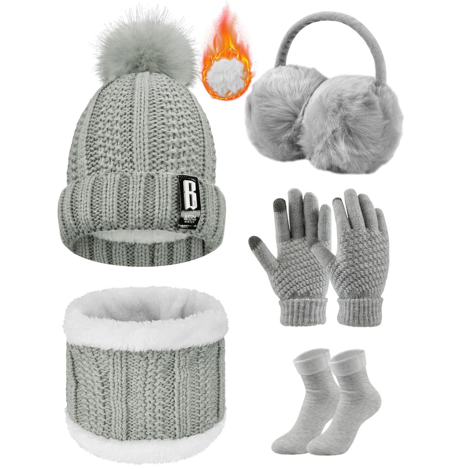 Knitted Hat and Scarf Set Touch Screen Gloves in USA