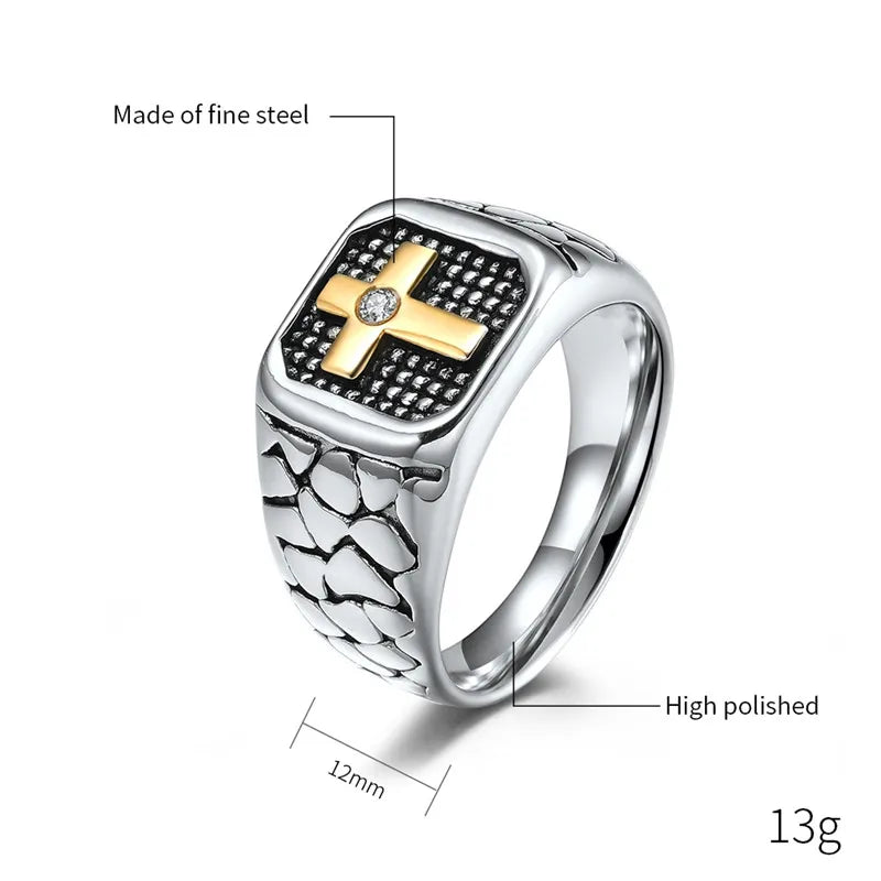 Cross Ring Men Titanium steel Crack Warrior Men's Jewelry in USA