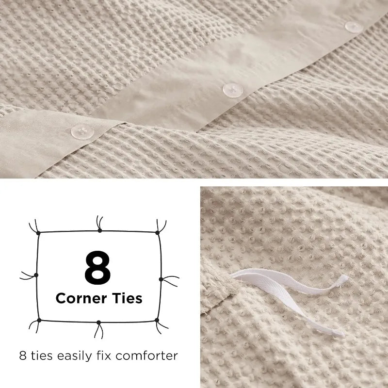 Cotton Waffle Weave Coconut White Duvet Cover Set