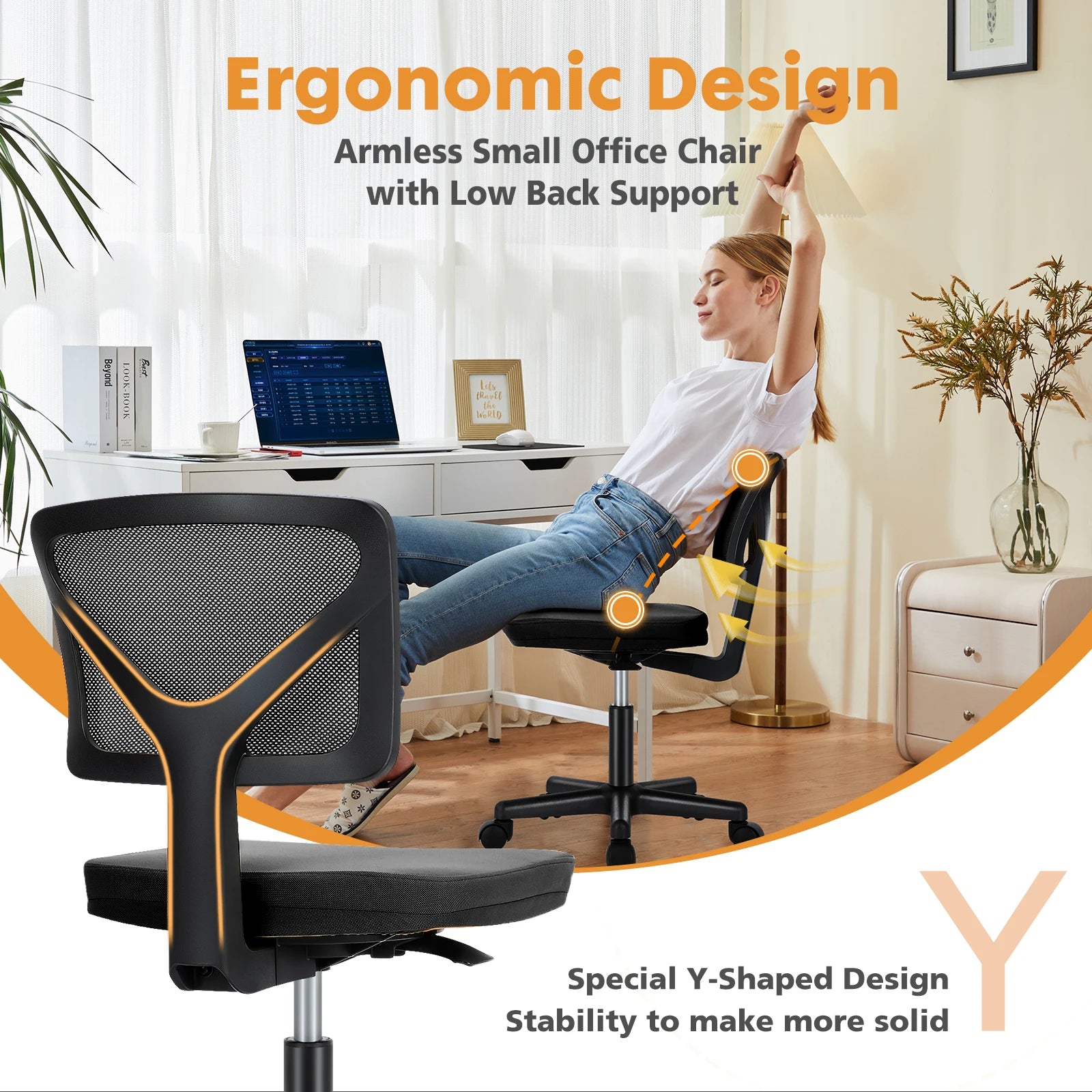 JHK Mesh Lumbar Support Armless Office Chair in USA.