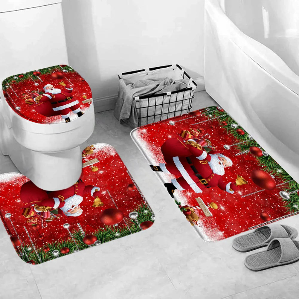 Christmas Bathroom Sets with Shower Curtain Rugs Red Truck in USA.