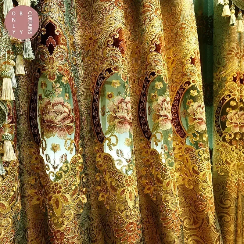 Gold Gilded Embroidered Hollowed Out Velvet Curtains in USA