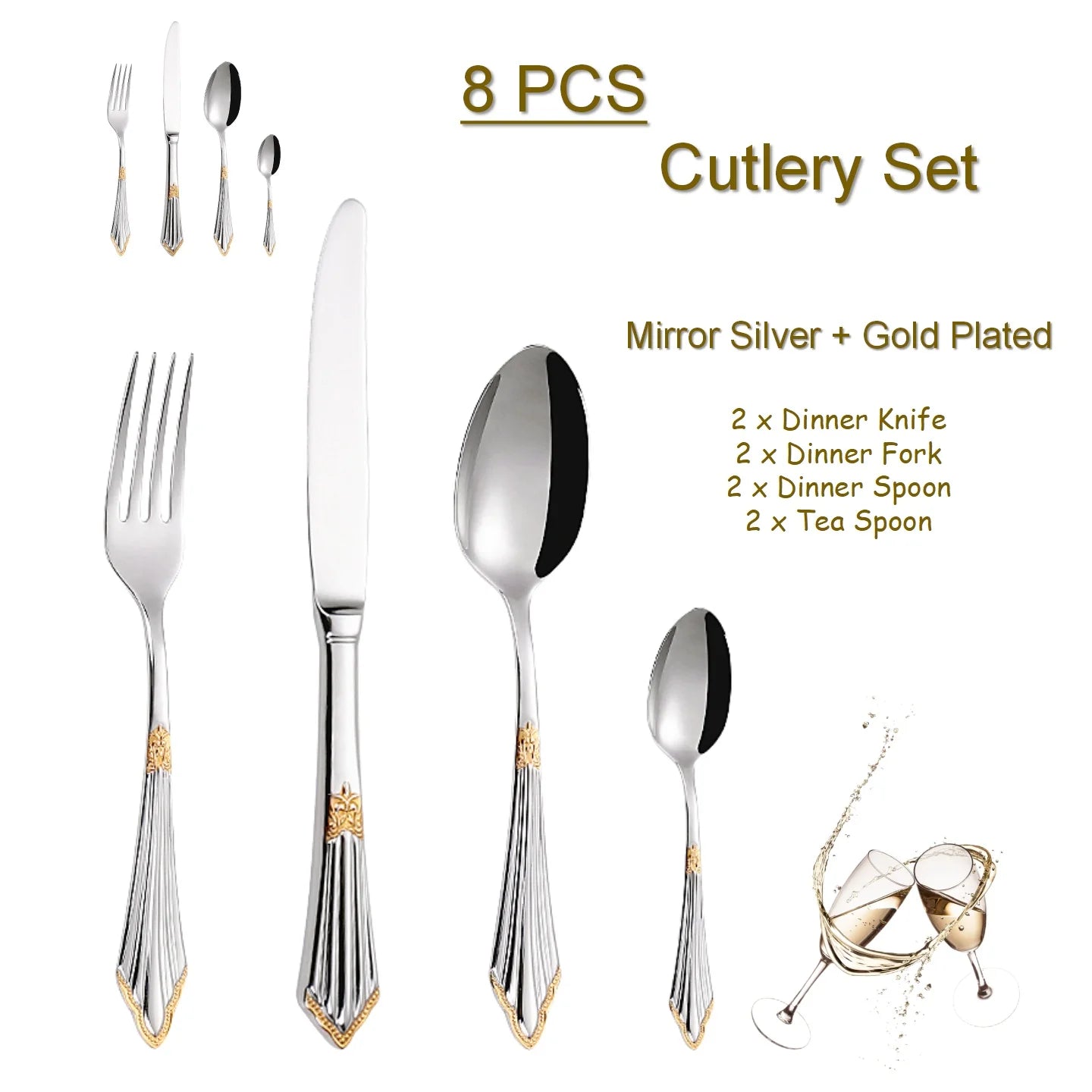 PCS Luxury Gold Plated Flatware Set Dishwasher Safe