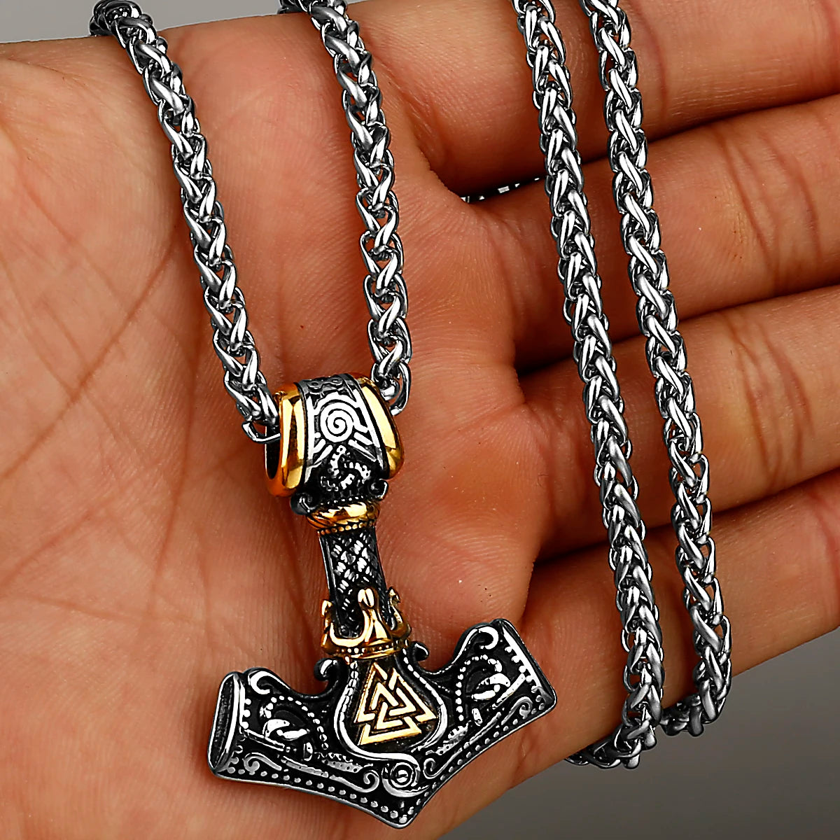 Nordic Mjolnir Valknut Rune Necklace Men's Amulet Pendan in USA