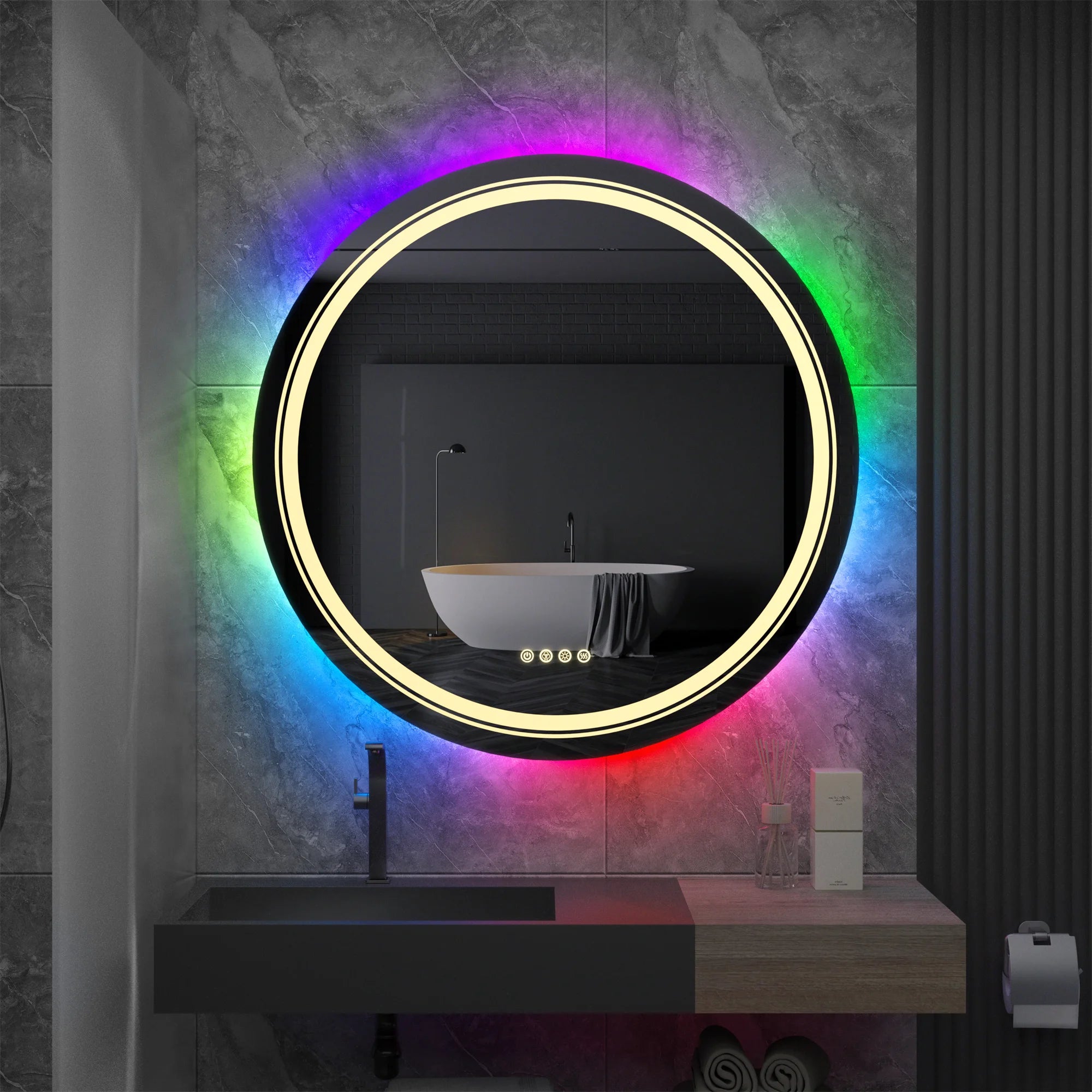 Large Round Lighted Bathroom Mirror RGB Color Changing LED