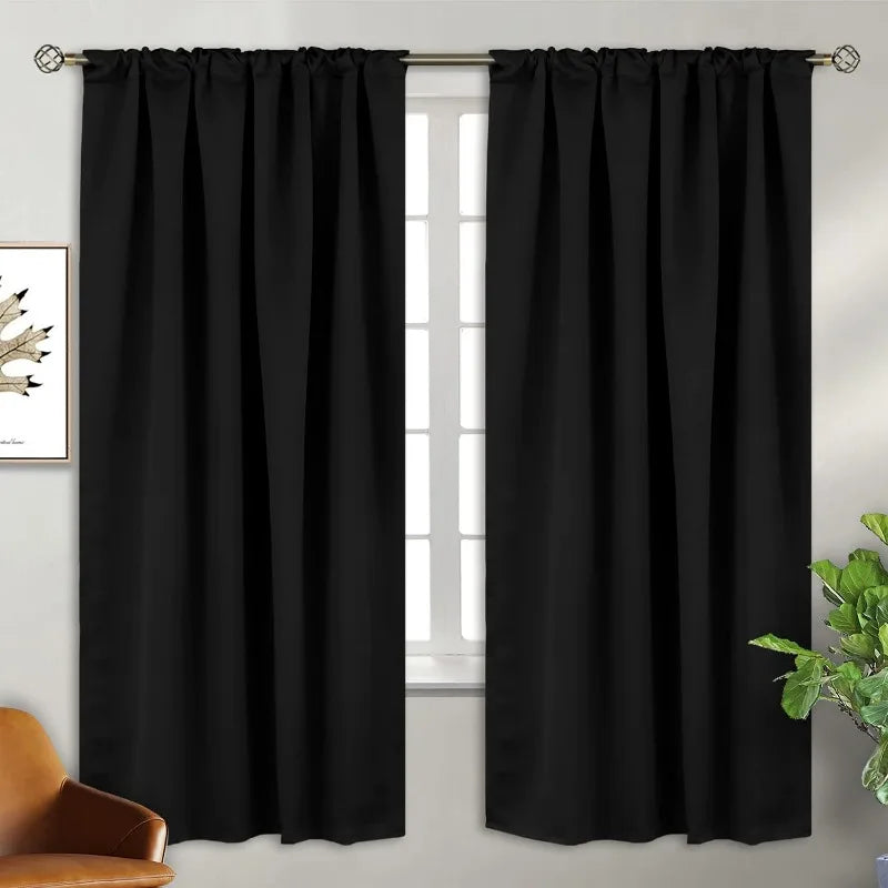 Navy Blue Elegant Blackout Curtains Rod Pocket in USA