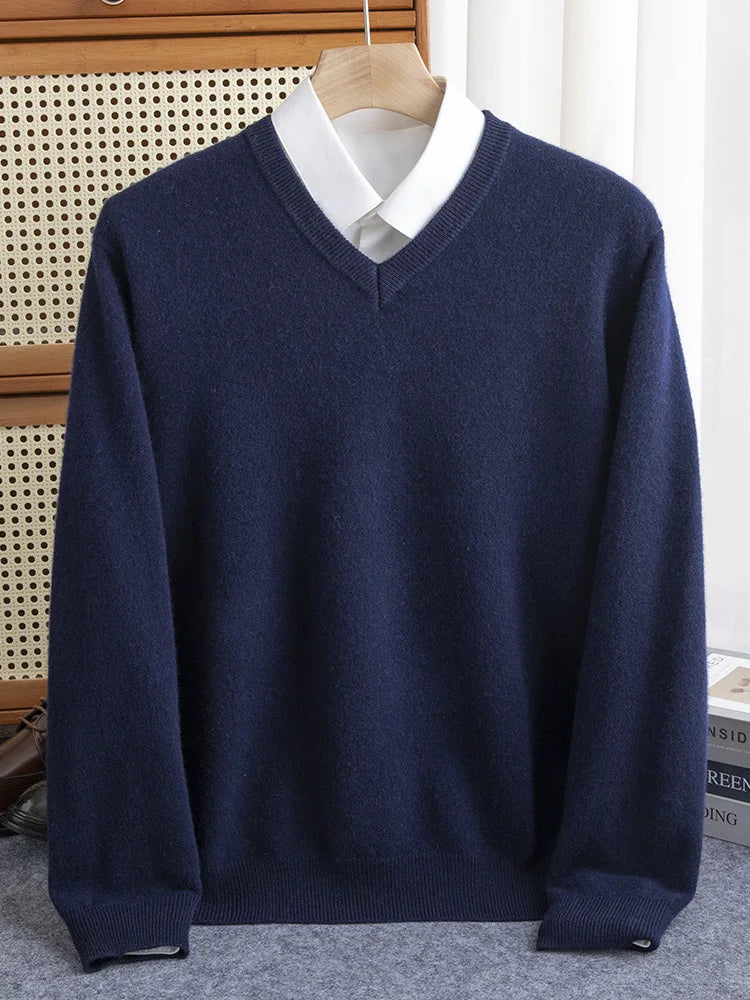 Men Merino Wool Sweater V-Neck Pullover Autumn Winter Cashmere in USA